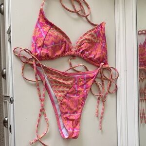 Pink and Orange Patterned Bikini